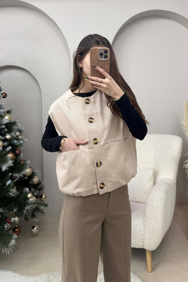 FRONT POCKETS DETAIL ONE COLOR WOMEN VEST BEIGE/BEZHE - 1
