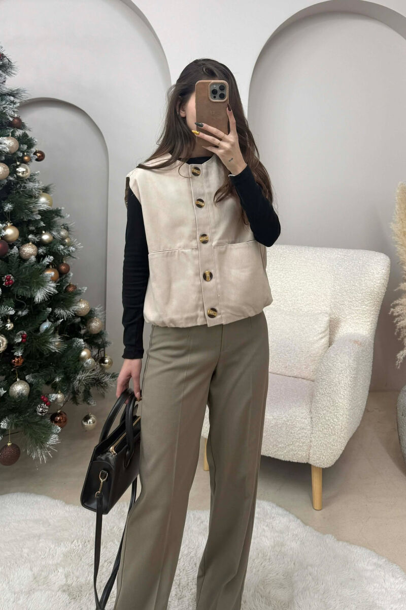 FRONT POCKETS DETAIL ONE COLOR WOMEN VEST BEIGE/BEZHE - 4