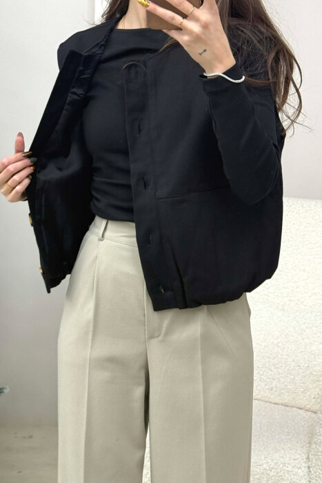 FRONT POCKETS DETAIL ONE COLOR WOMEN VEST BLACK/ E ZEZE 