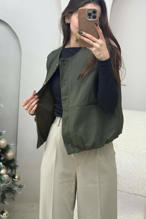 FRONT POCKETS DETAIL ONE COLOR WOMEN VEST GREEN/JESHILE - 