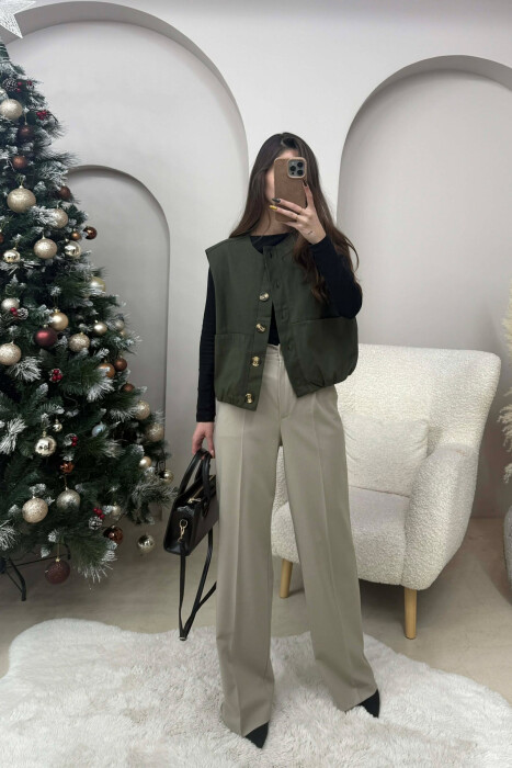 FRONT POCKETS DETAIL ONE COLOR WOMEN VEST GREEN/JESHILE - 2