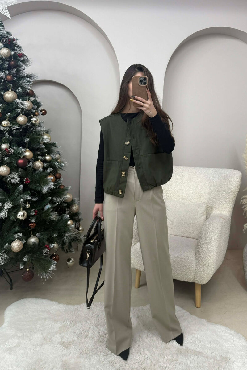 FRONT POCKETS DETAIL ONE COLOR WOMEN VEST GREEN/JESHILE - 2