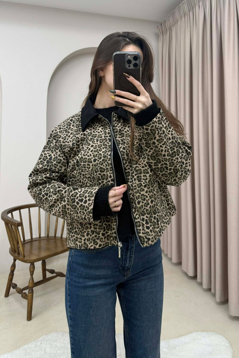 FRONT POCKETS LEO DESIGN WOMEN JACKET LEO/LEOPARD - 1