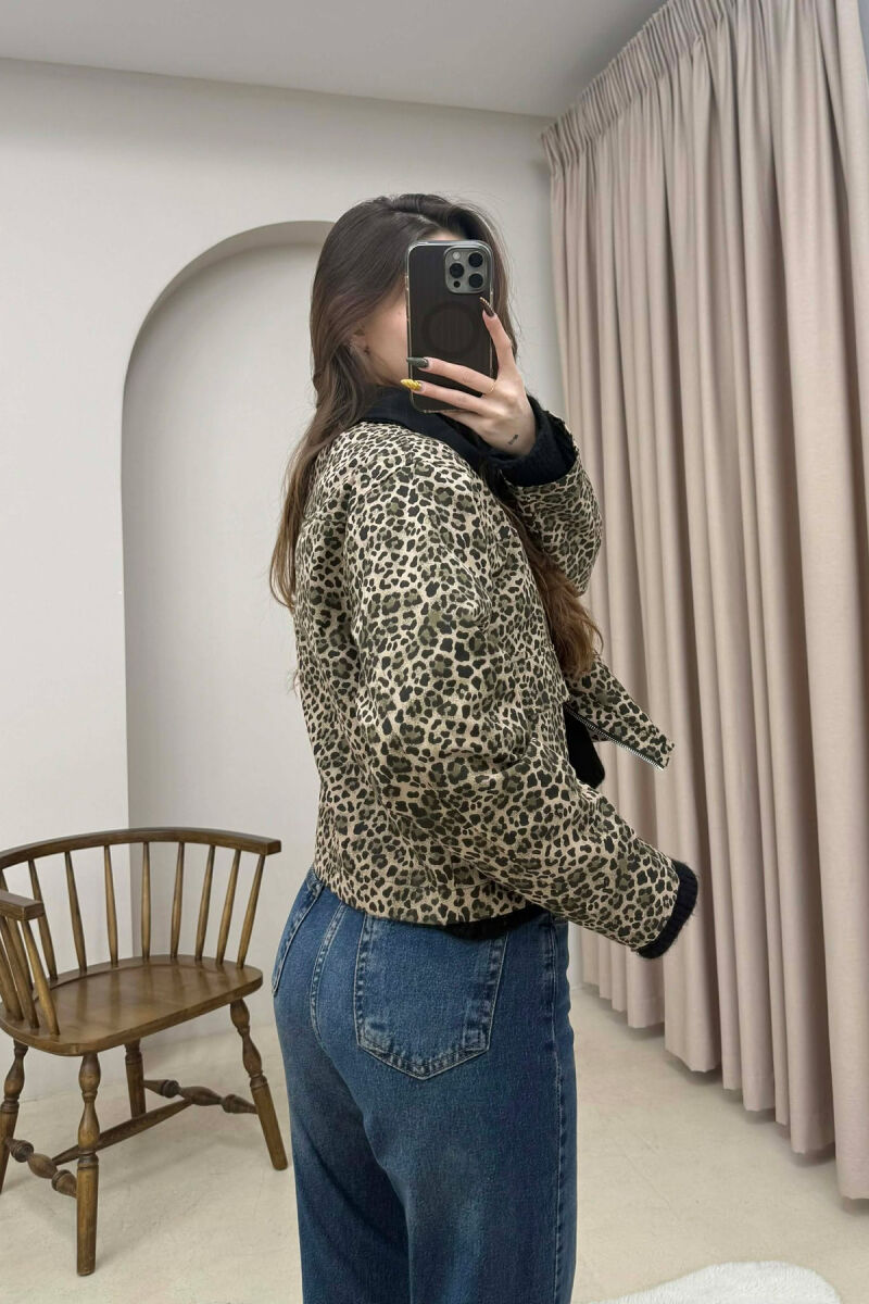 FRONT POCKETS LEO DESIGN WOMEN JACKET LEO/LEOPARD - 3