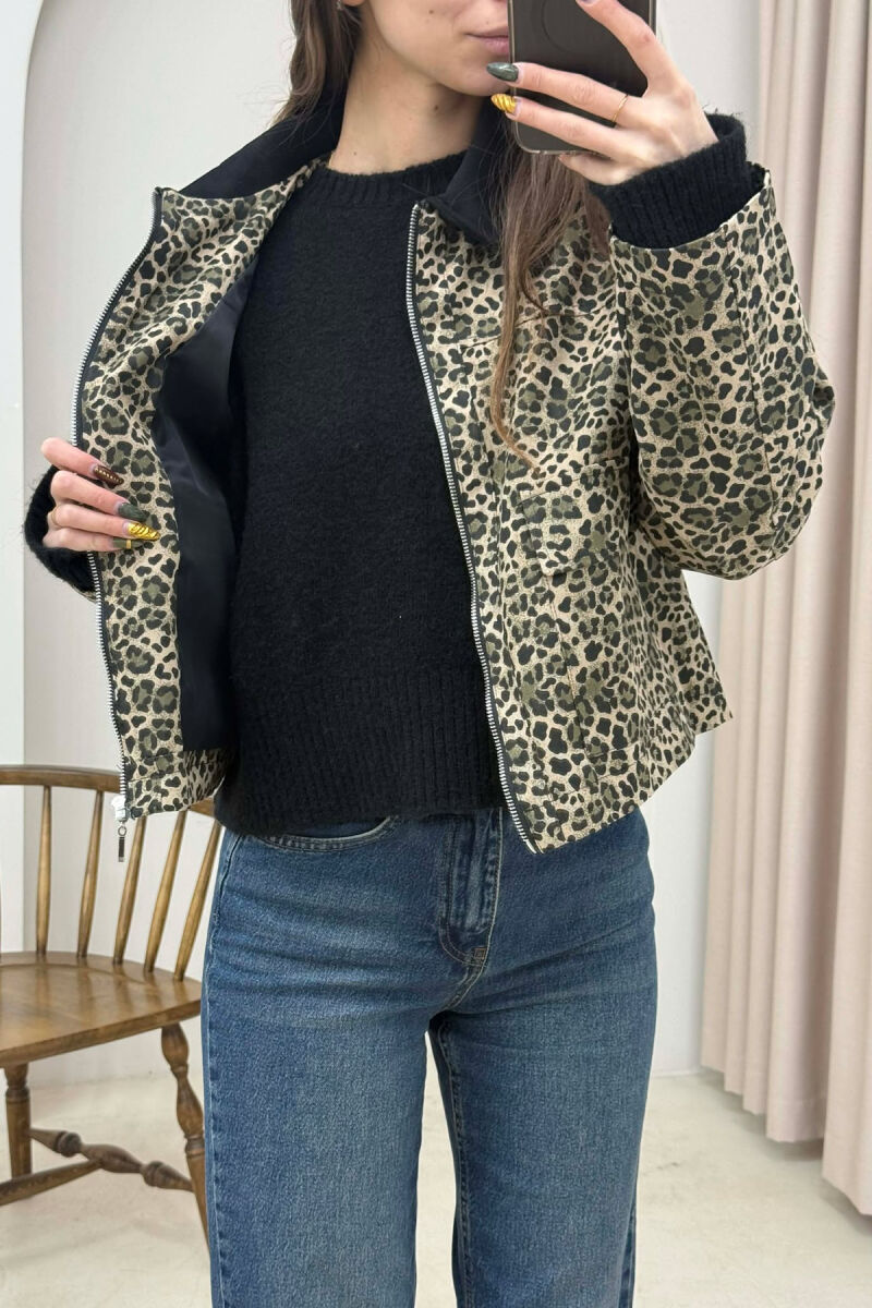 FRONT POCKETS LEO DESIGN WOMEN JACKET LEO/LEOPARD - 4