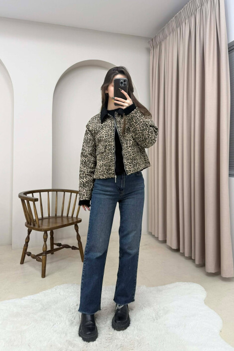 FRONT POCKETS LEO DESIGN WOMEN JACKET LEO/LEOPARD - 5