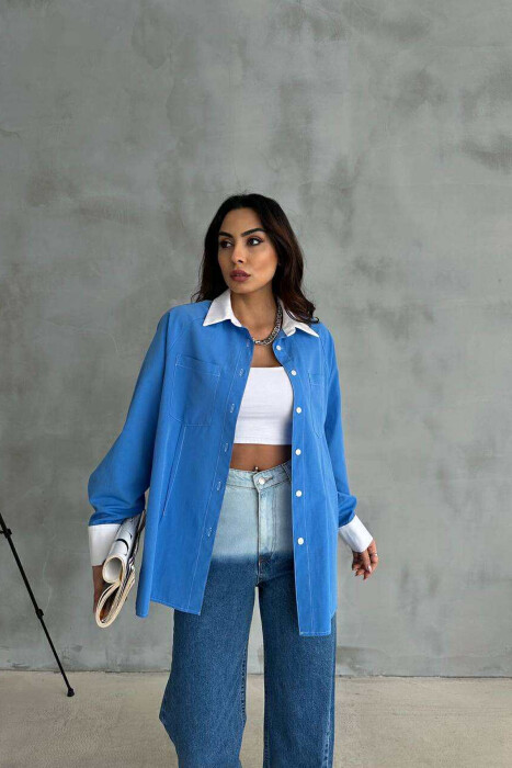 FRONT POCKETS WOMAN SHIRT BLUE/BLU - 1