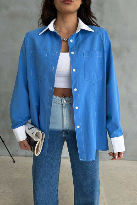 FRONT POCKETS WOMAN SHIRT BLUE/BLU - 3