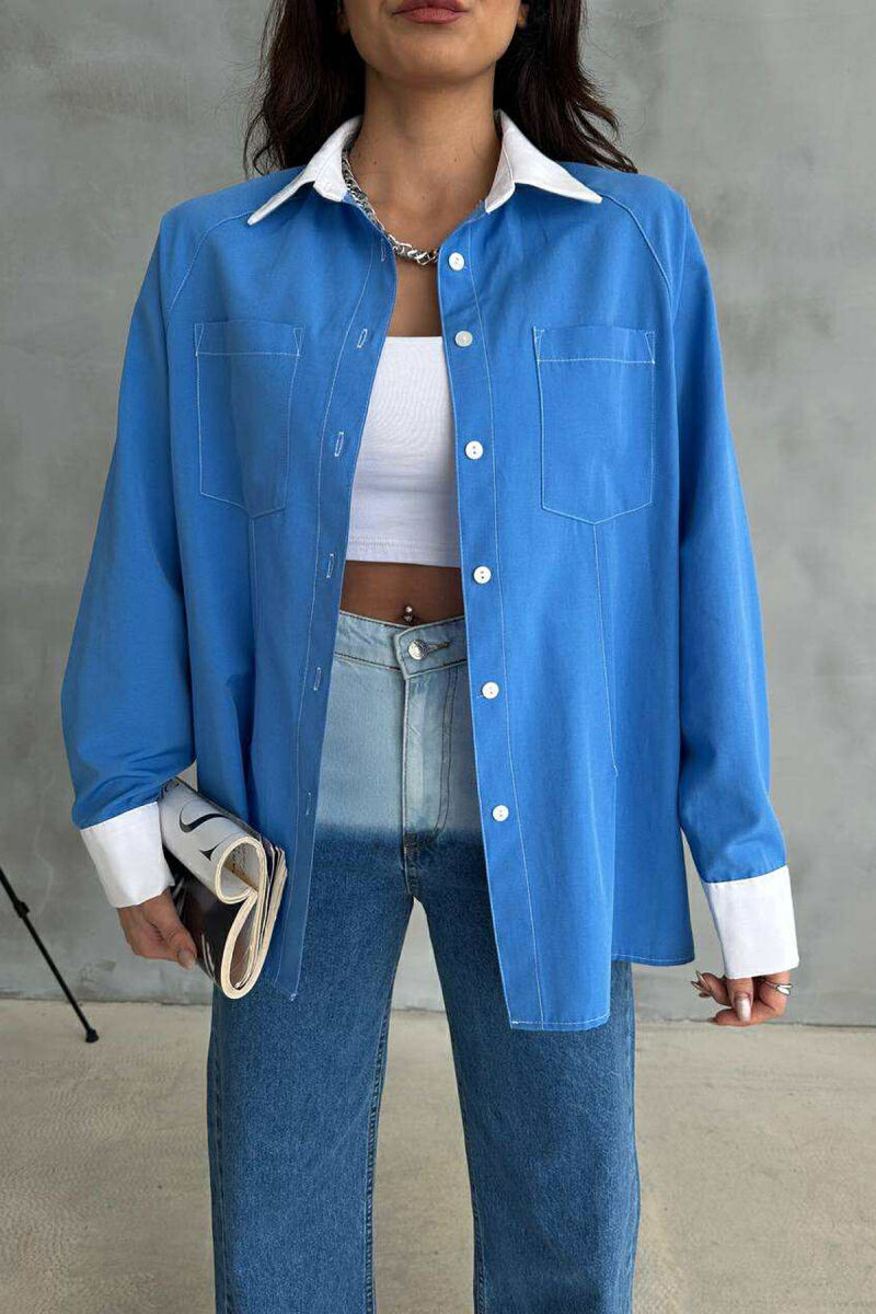 FRONT POCKETS WOMAN SHIRT BLUE/BLU - 3