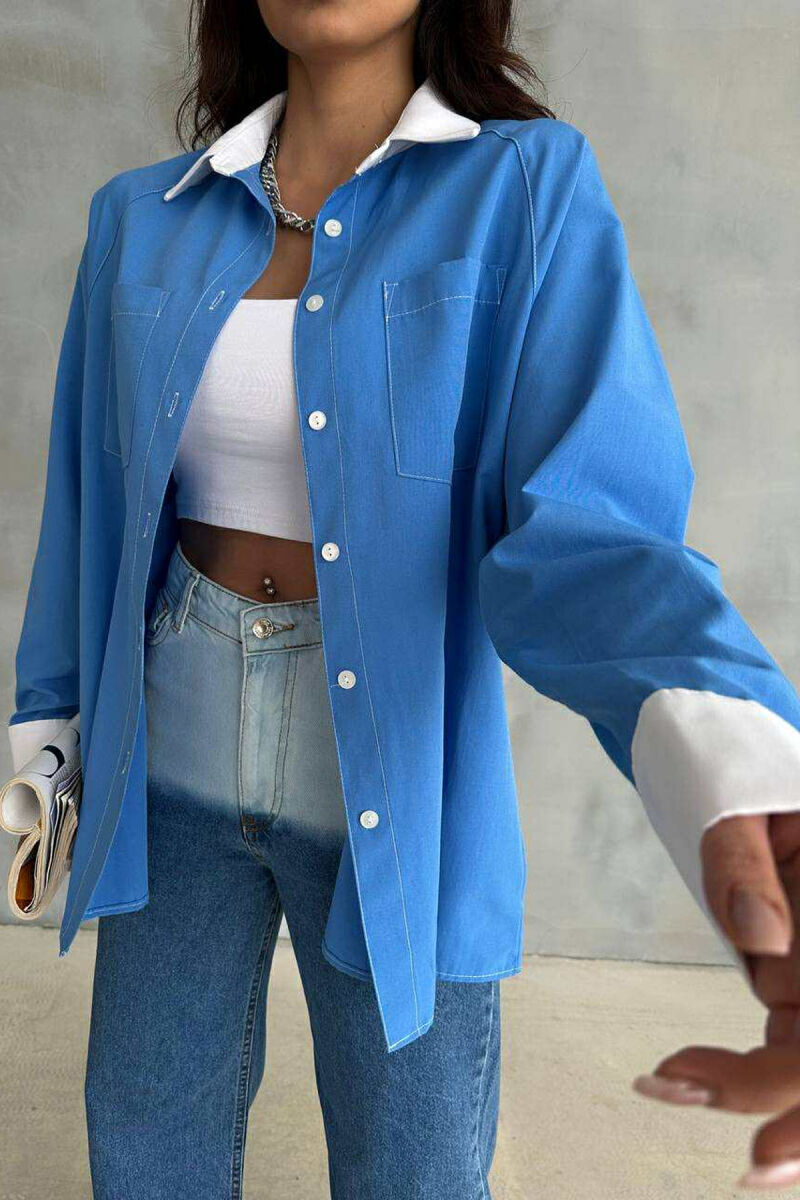 FRONT POCKETS WOMAN SHIRT BLUE/BLU - 4