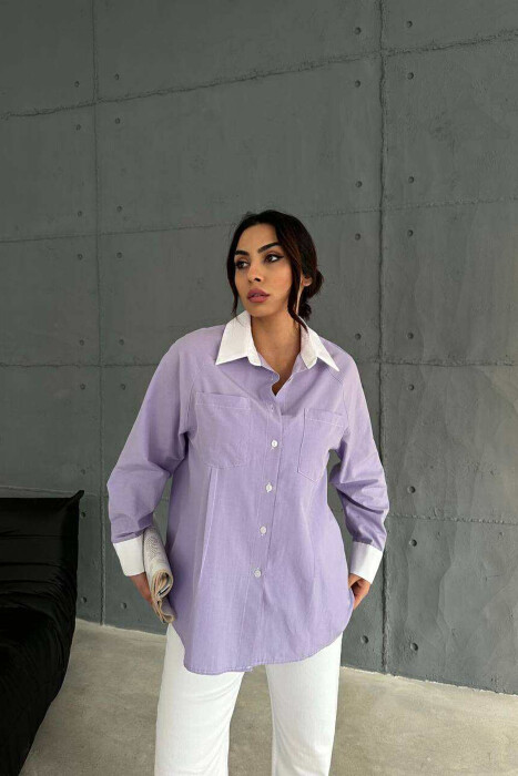 FRONT POCKETS WOMAN SHIRT PURPLE/LEJLA - 1