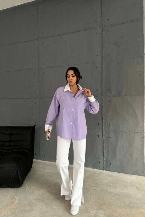 FRONT POCKETS WOMAN SHIRT PURPLE/LEJLA - 2
