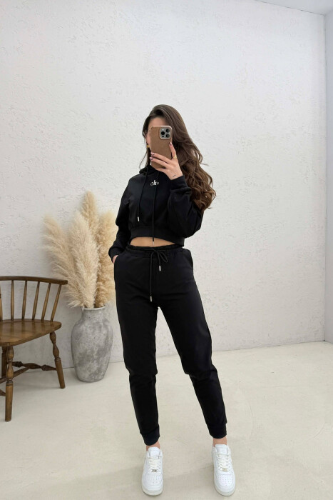 FRONT WRITTING HOODIE + SWEATPANTS WOMAN SET BLACK/ E ZEZE - 2