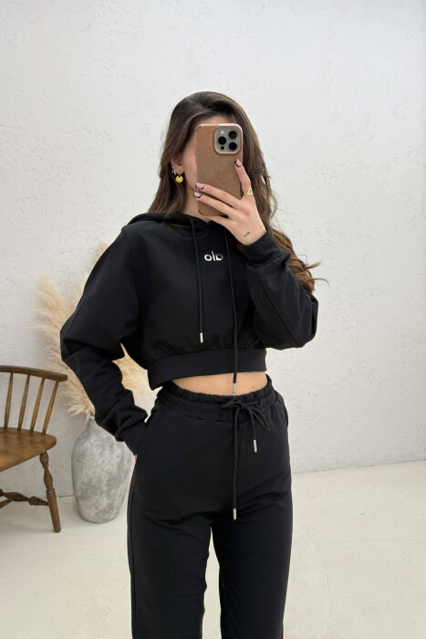 FRONT WRITTING HOODIE + SWEATPANTS WOMAN SET BLACK/ E ZEZE - 3