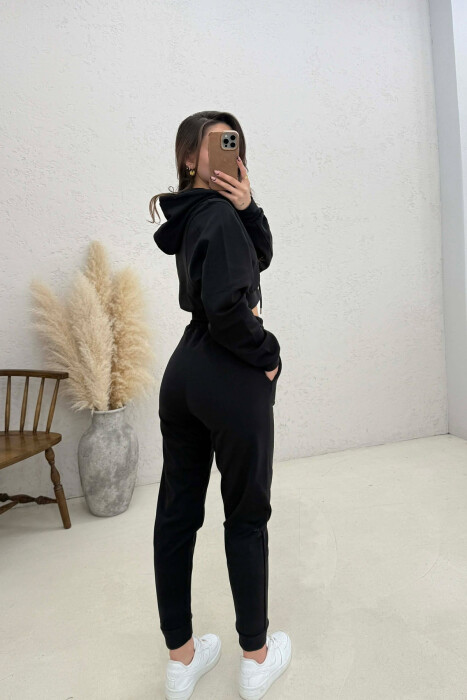 FRONT WRITTING HOODIE + SWEATPANTS WOMAN SET BLACK/ E ZEZE - 4