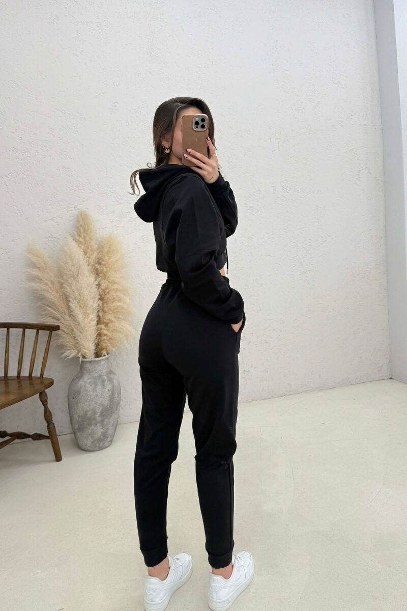 FRONT WRITTING HOODIE + SWEATPANTS WOMAN SET BLACK/ E ZEZE - 4