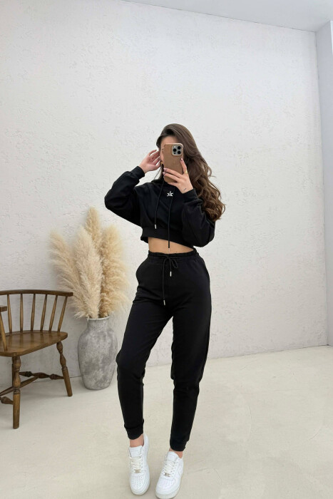 FRONT WRITTING HOODIE + SWEATPANTS WOMAN SET BLACK/ E ZEZE 