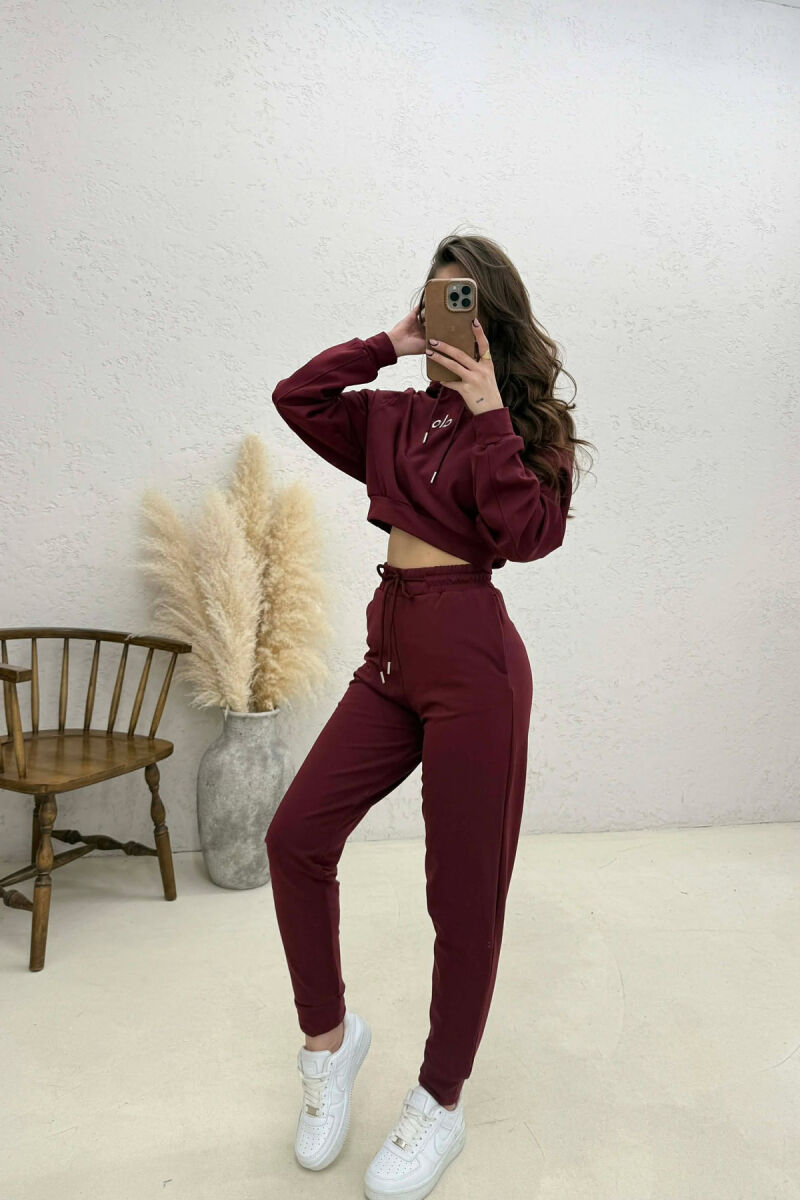 FRONT WRITTING HOODIE + SWEATPANTS WOMAN SET BURGUNDY/VISHNJE - 3