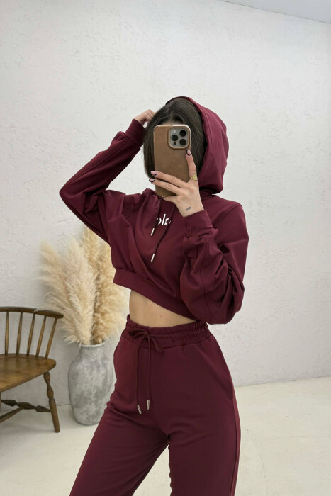 FRONT WRITTING HOODIE + SWEATPANTS WOMAN SET BURGUNDY/VISHNJE - 4