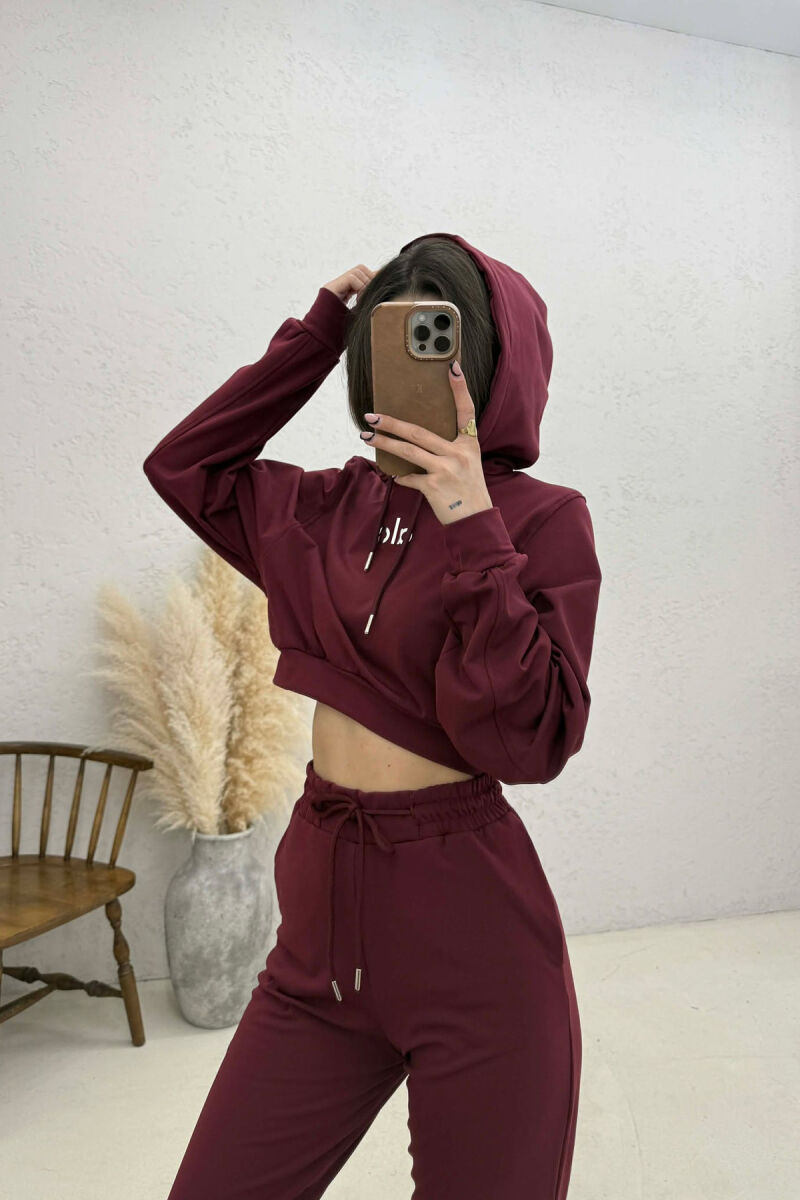 FRONT WRITTING HOODIE + SWEATPANTS WOMAN SET BURGUNDY/VISHNJE - 4