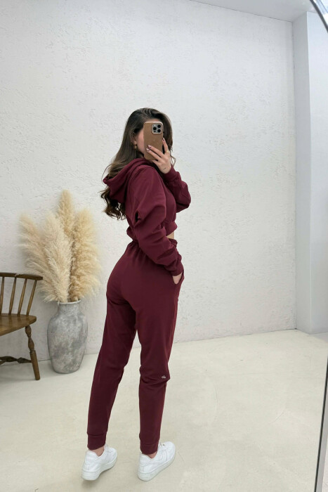 FRONT WRITTING HOODIE + SWEATPANTS WOMAN SET BURGUNDY/VISHNJE - 5