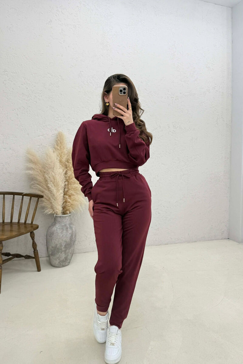 FRONT WRITTING HOODIE + SWEATPANTS WOMAN SET BURGUNDY/VISHNJE - 2