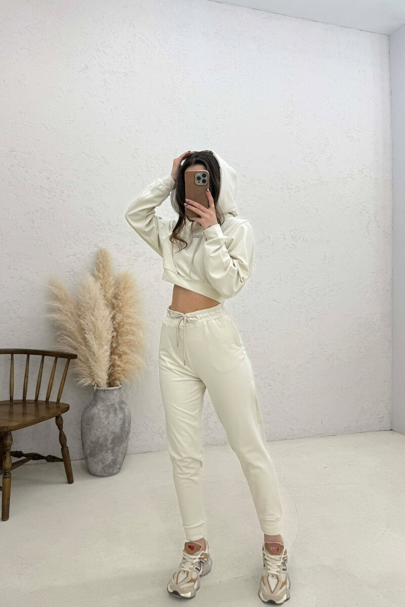 FRONT WRITTING HOODIE + SWEATPANTS WOMAN SET CREAM/KREM - 3
