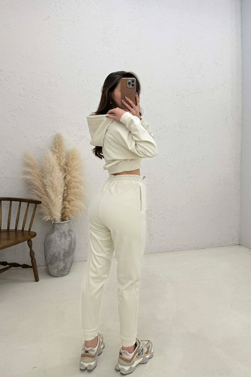 FRONT WRITTING HOODIE + SWEATPANTS WOMAN SET CREAM/KREM - 4