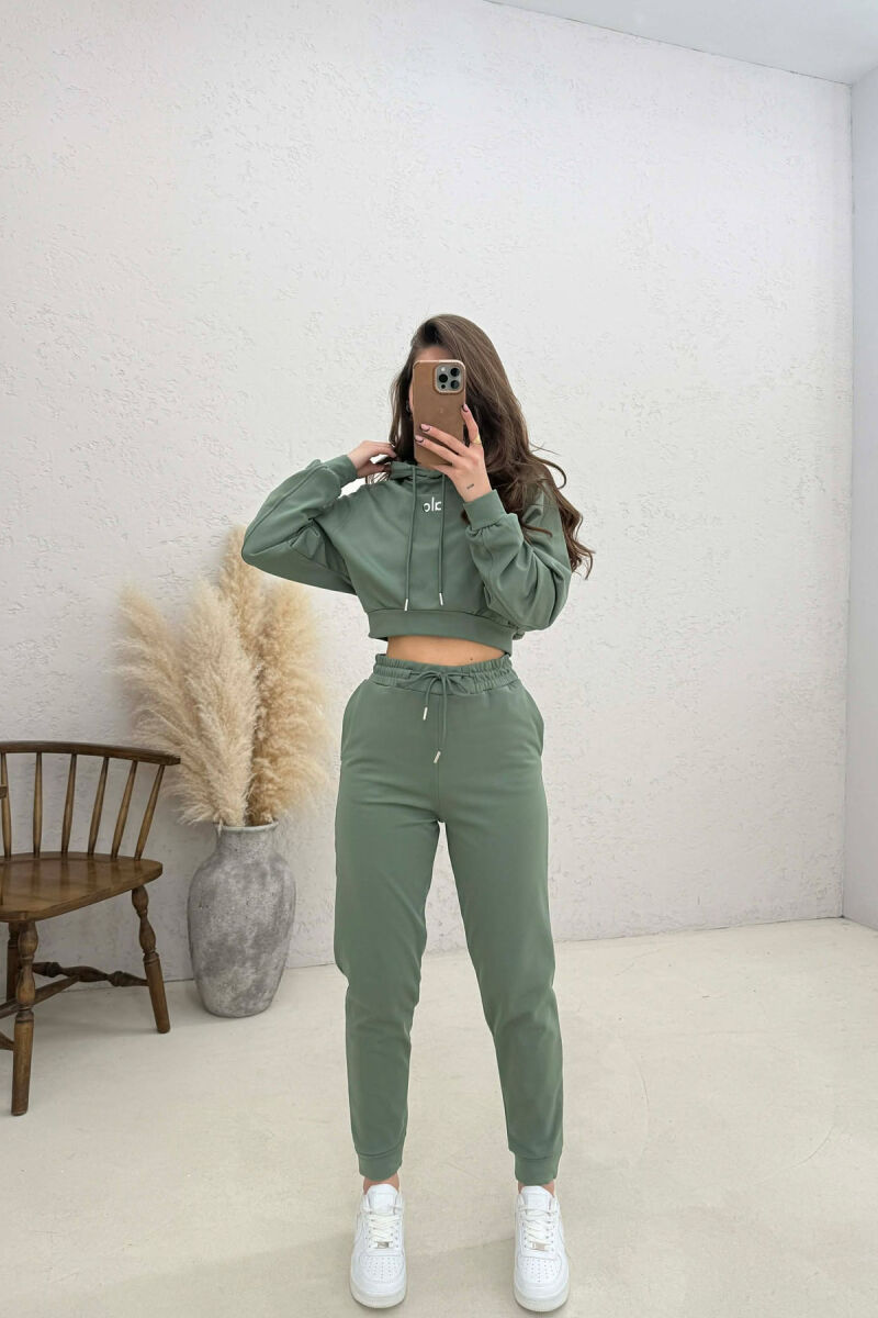 FRONT WRITTING HOODIE + SWEATPANTS WOMAN SET OLIVE/ULLI - 1