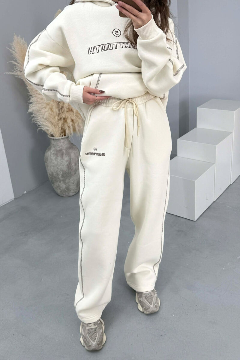 FRONT WRITTING HOODIE+SWEATPANTS WOMEN SET CREAM/KREM - 3