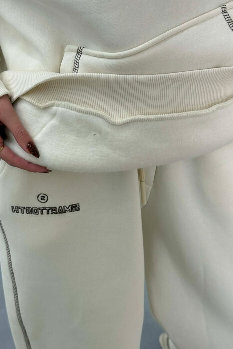FRONT WRITTING HOODIE+SWEATPANTS WOMEN SET CREAM/KREM - 4