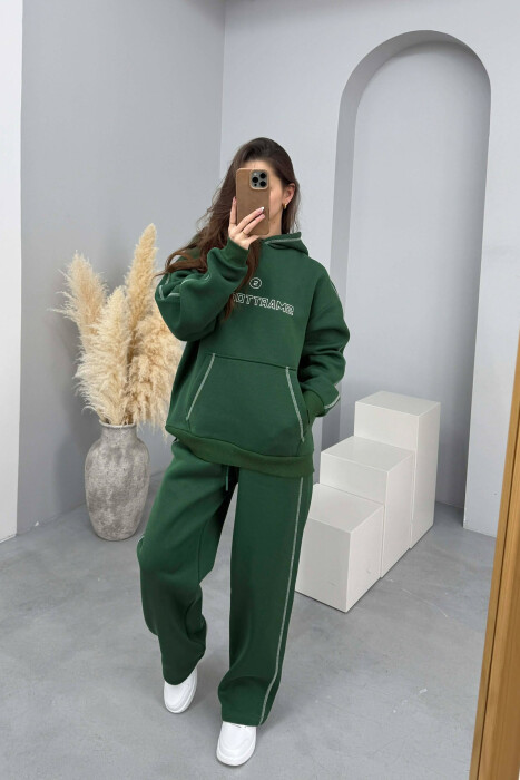 FRONT WRITTING HOODIE+SWEATPANTS WOMEN SET GREEN/JESHILE 