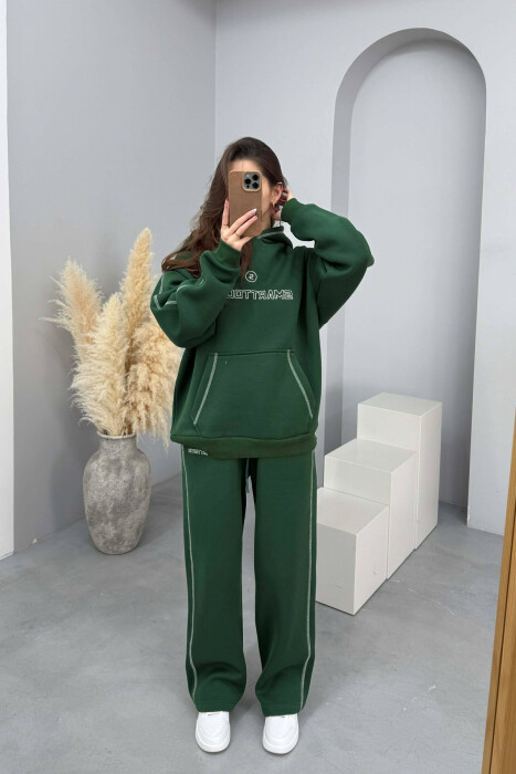 FRONT WRITTING HOODIE+SWEATPANTS WOMEN SET GREEN/JESHILE - 2