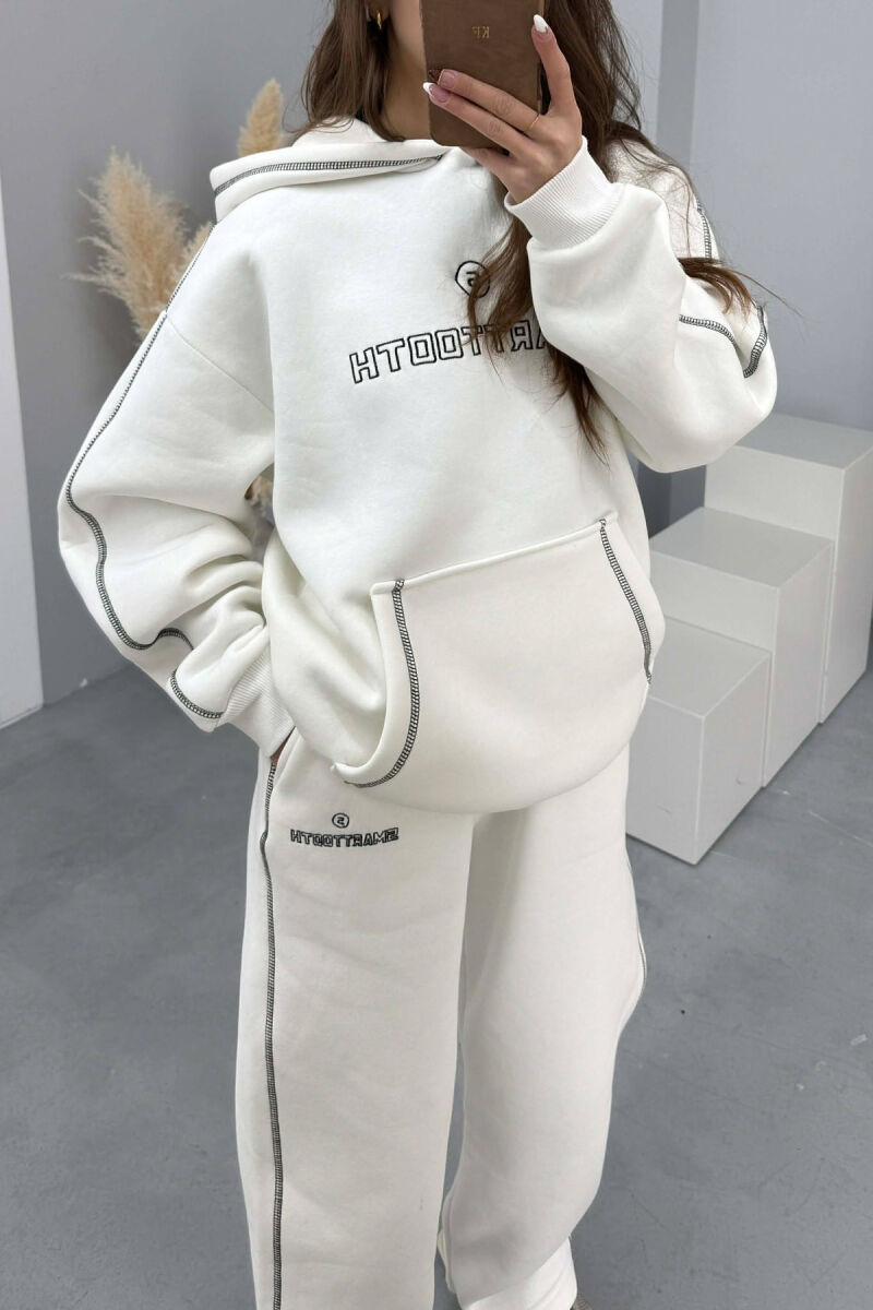 FRONT WRITTING HOODIE+SWEATPANTS WOMEN SET WHITE-E BARDHE - 2