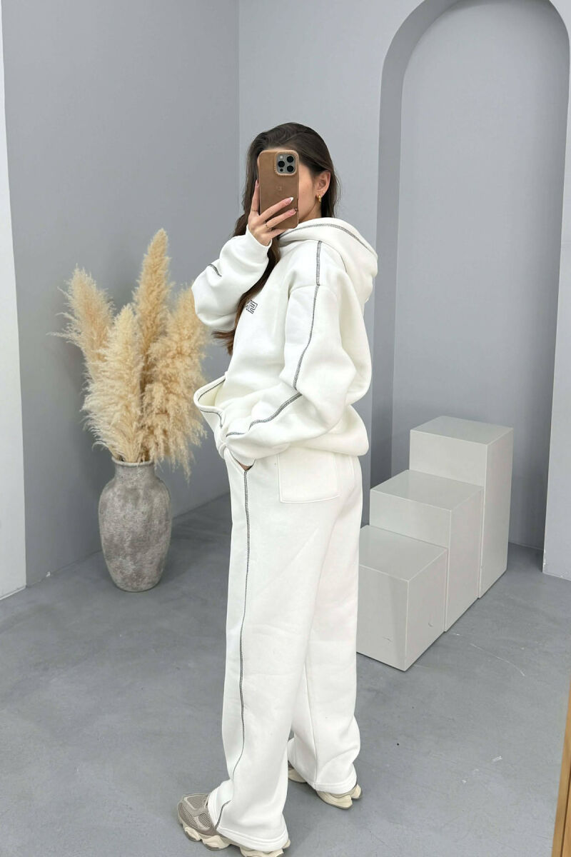 FRONT WRITTING HOODIE+SWEATPANTS WOMEN SET WHITE-E BARDHE - 3