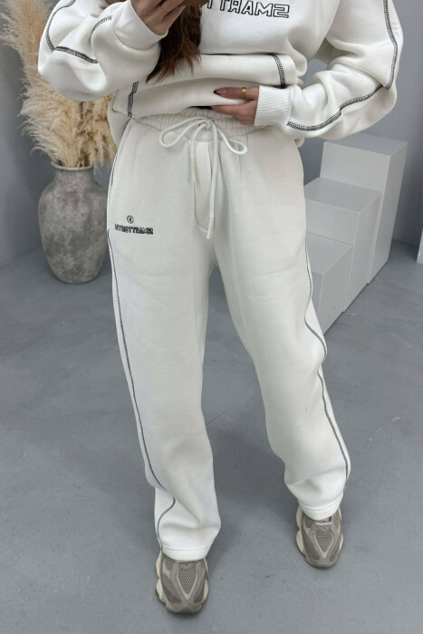 FRONT WRITTING HOODIE+SWEATPANTS WOMEN SET WHITE-E BARDHE - 4
