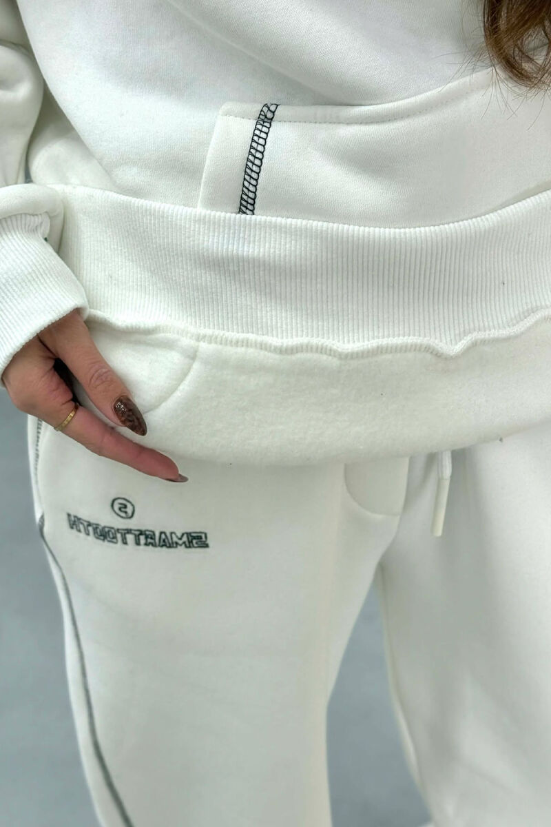 FRONT WRITTING HOODIE+SWEATPANTS WOMEN SET WHITE-E BARDHE - 5