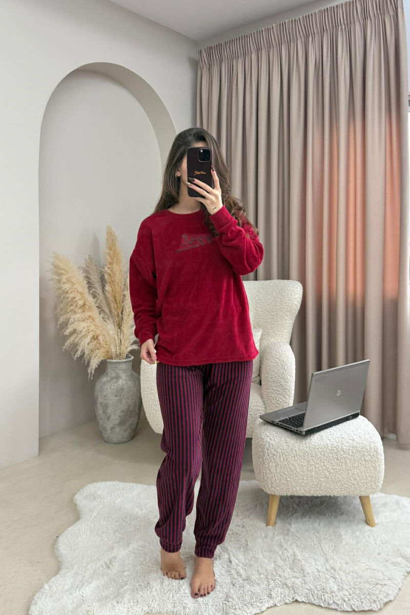 FRONT WRITTING ROUND NECK SWEATSHIRT+SWEATPANTS WOMEN PYJAMAS BURGUNDY/VISHNJE - 2