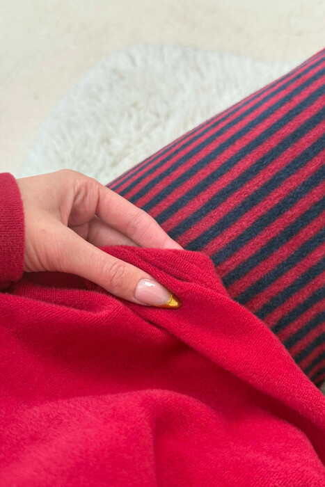 FRONT WRITTING ROUND NECK SWEATSHIRT+SWEATPANTS WOMEN PYJAMAS BURGUNDY/VISHNJE - 4