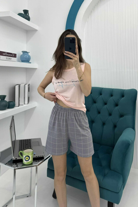 FRONT WRITTING TANK TOP+ SHORTS WOMEN PYJAMAS PINK/ROZE - 1