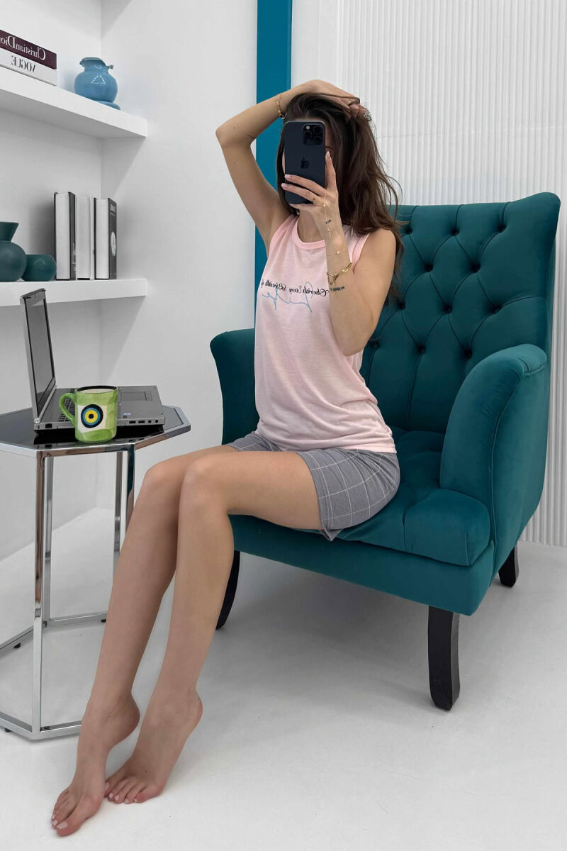 FRONT WRITTING TANK TOP+ SHORTS WOMEN PYJAMAS PINK/ROZE - 2