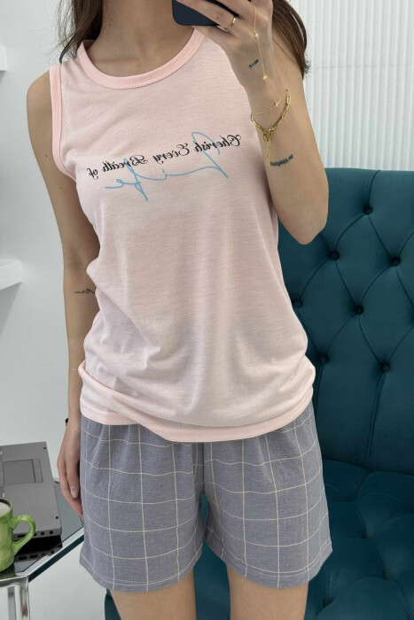FRONT WRITTING TANK TOP+ SHORTS WOMEN PYJAMAS PINK/ROZE - 3