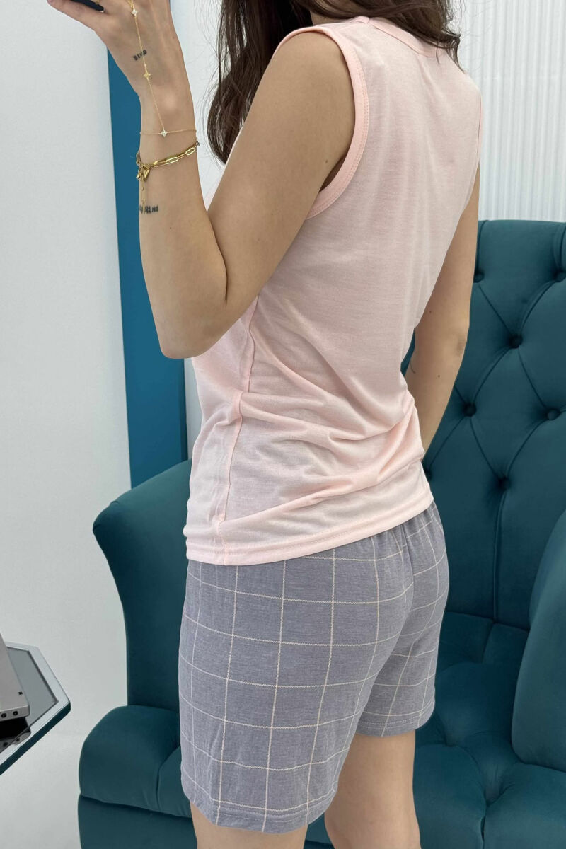 FRONT WRITTING TANK TOP+ SHORTS WOMEN PYJAMAS PINK/ROZE - 4