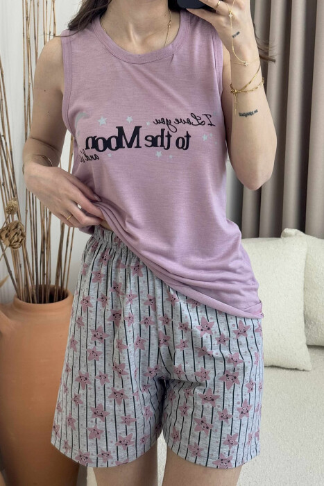FRONT WRITTING TANK TOP+ SHORTS WOMEN PYJAMAS PURPLE/LEJLA - 2