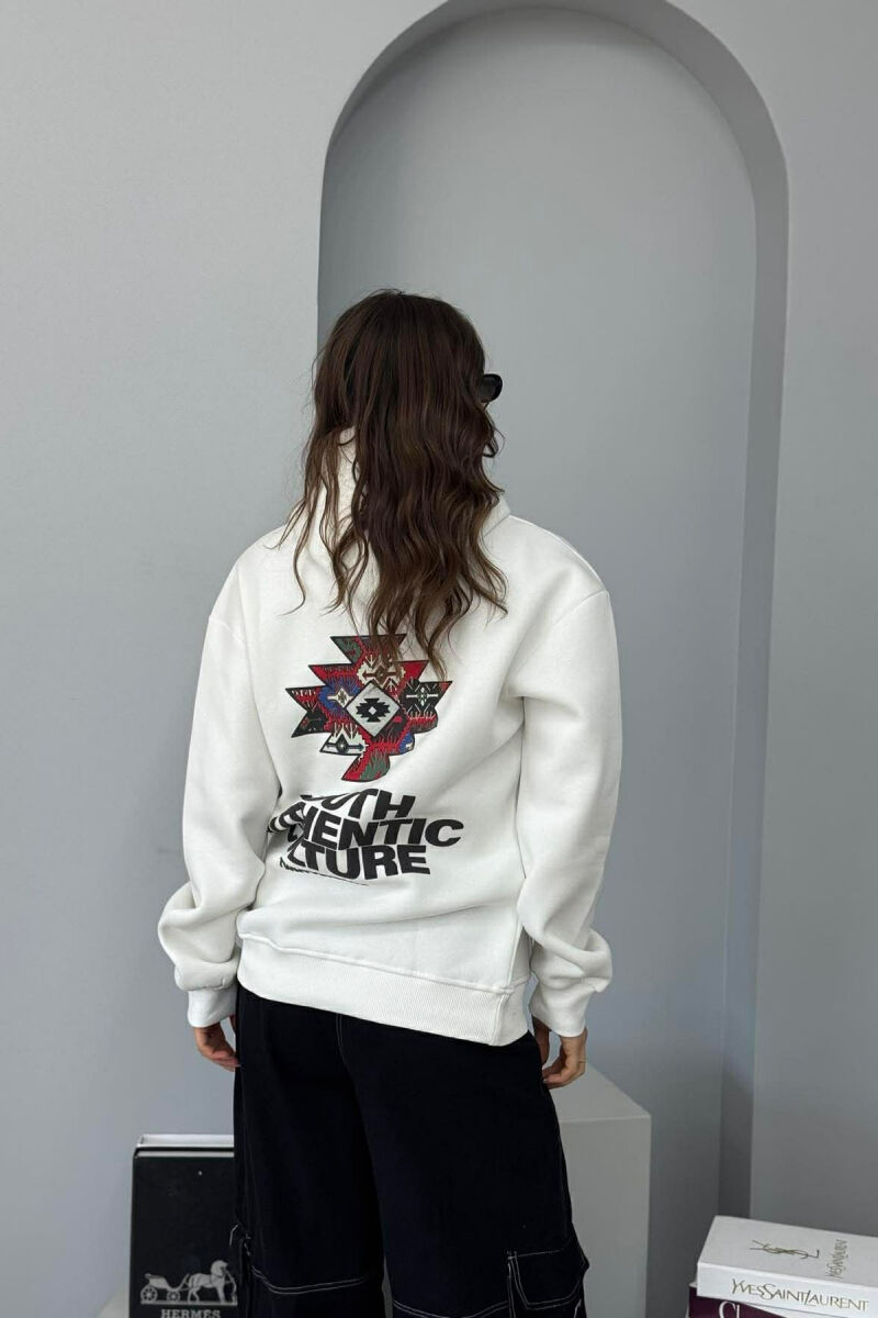 FRONT WRITTINGS & BACK DESIGN FLUFFY WOMEN HOODIE WHITE-E BARDHE - 3