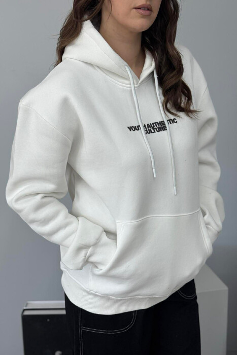 FRONT WRITTINGS & BACK DESIGN FLUFFY WOMEN HOODIE WHITE-E BARDHE - 4