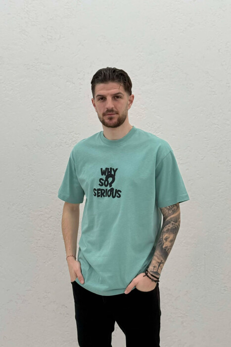 FRONT WRITTINGS & BACK IMAGE ROUND NECK MEN T-SHIRT MINT/MENTE - 