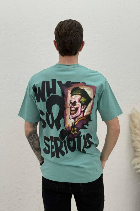 FRONT WRITTINGS & BACK IMAGE ROUND NECK MEN T-SHIRT MINT/MENTE - 4