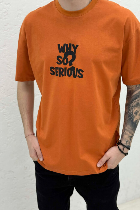 FRONT WRITTINGS & BACK IMAGE ROUND NECK MEN T-SHIRT ORANGE/PORTOKALLI - 3