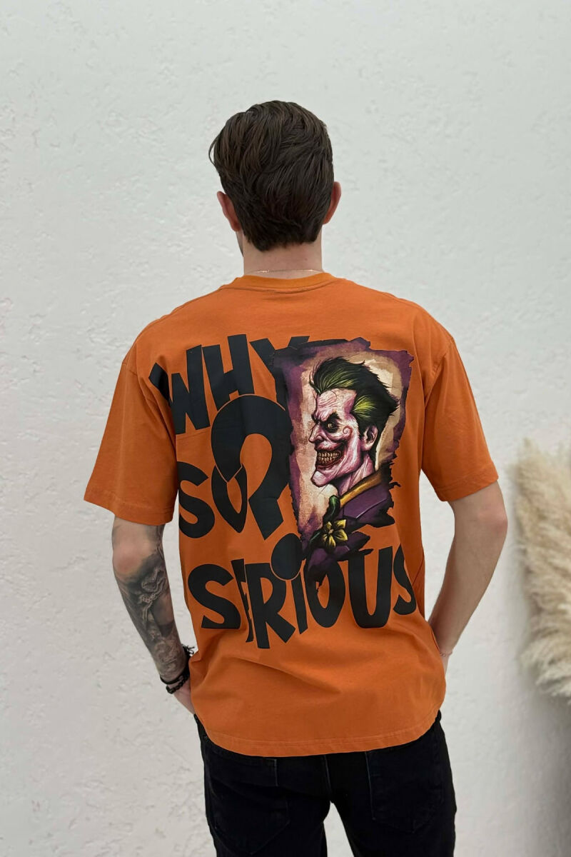 FRONT WRITTINGS & BACK IMAGE ROUND NECK MEN T-SHIRT ORANGE/PORTOKALLI - 4